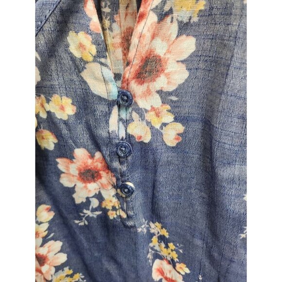 Artesia Womens BOHO Blouse Top Size Small Blue Floral Tassell Tie Sleeveless - Picture 3 of 9